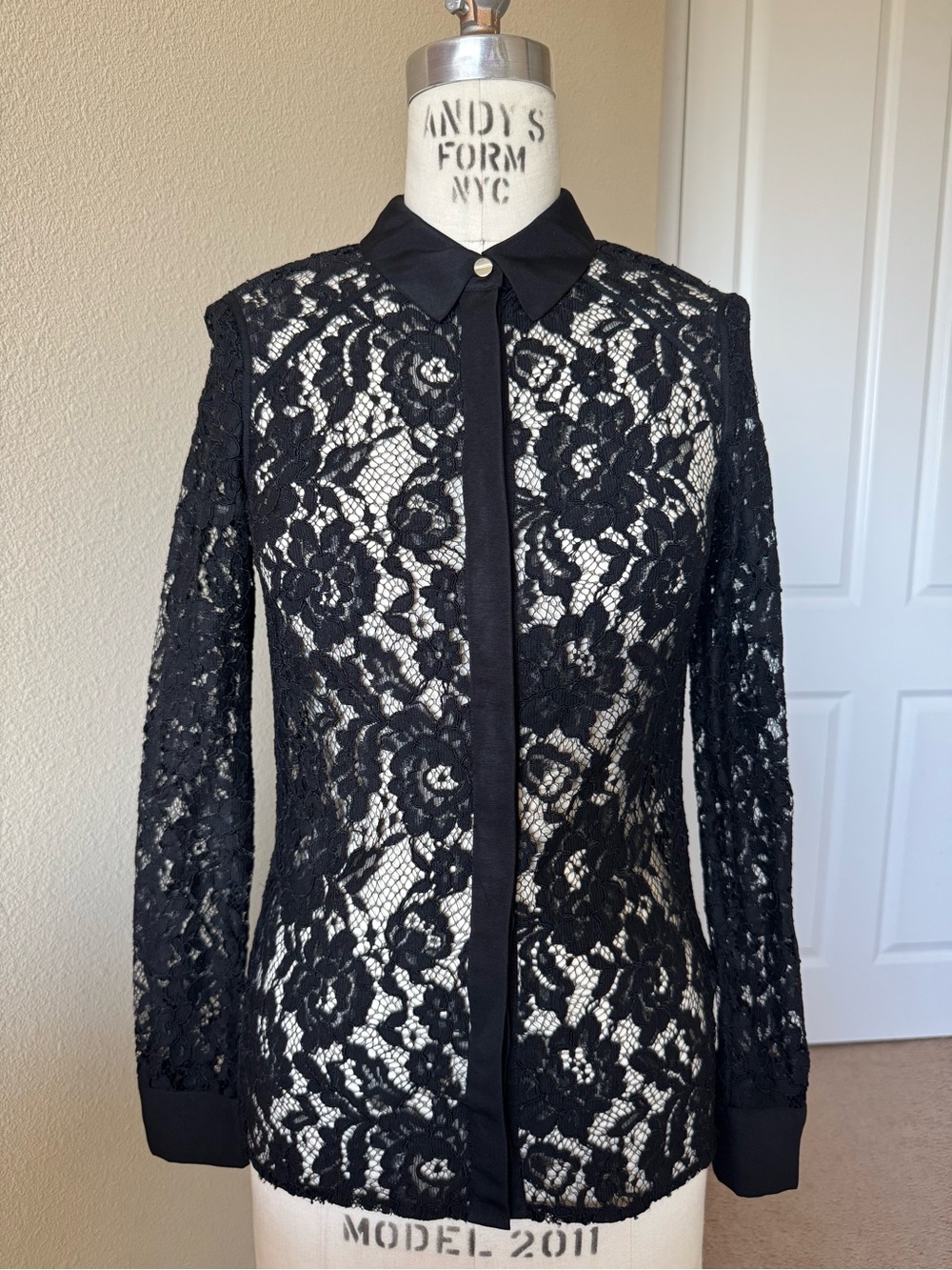 Ted Baker Black Lace Button-Front Long Sleeve Top